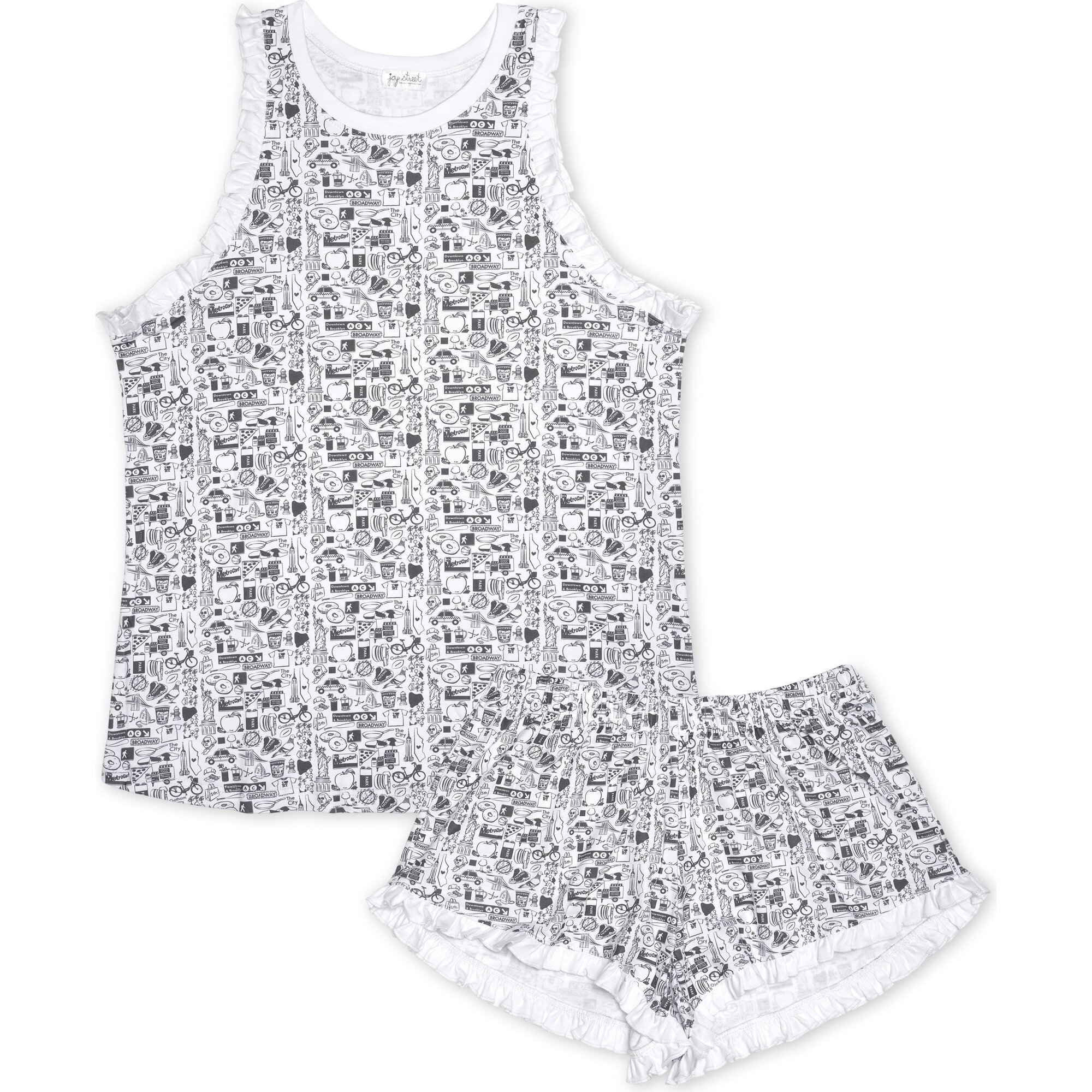 New York City Women's Ruffle Short Pajama Set, Black - Pajamas - 1