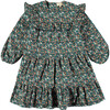 Baby Winter Twill Short Dress, Green Flowers - Dresses - 1 - thumbnail