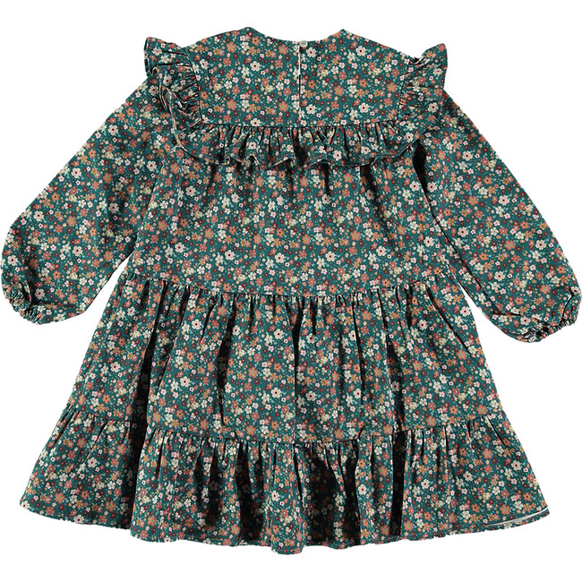 Baby Winter Twill Short Dress, Green Flowers - Dresses - 4