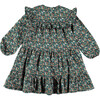 Baby Winter Twill Short Dress, Green Flowers - Dresses - 4 - thumbnail