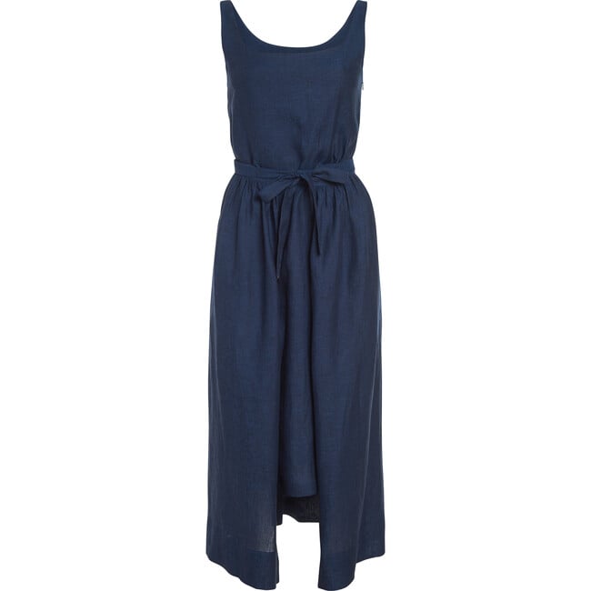 Women's Front Tie Dress, Navy Linen