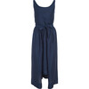 Women's Front Tie Dress, Navy Linen - Dresses - 1 - thumbnail
