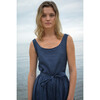 Women's Front Tie Dress, Navy Linen - Dresses - 2