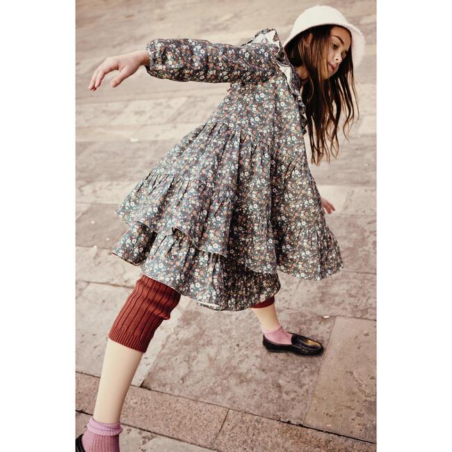 Winter Twill Short Dress, Green Flowers - Dresses - 2