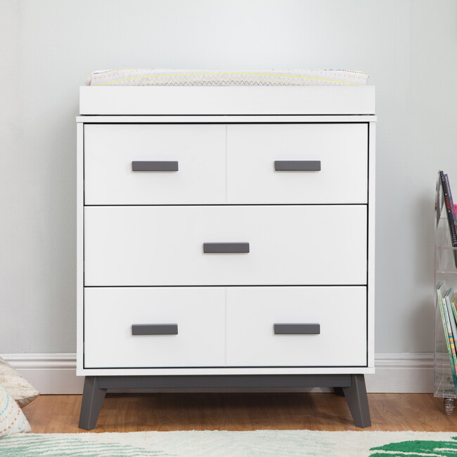 Scoot 3-Drawer Changer Dresser with Removable Changing Tray, Slate/White - Dressers - 2