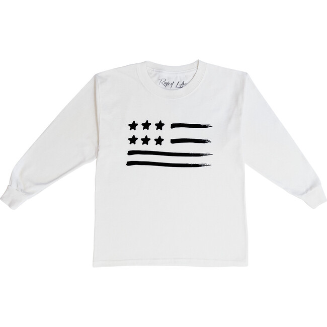Long Sleeve Flag T-shirt, White - Tees - 1