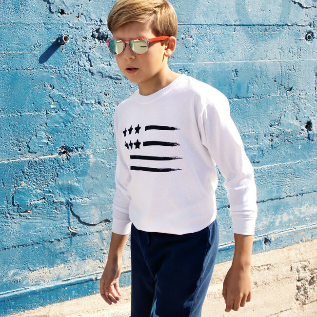 Long Sleeve Flag T-shirt, White - Tees - 2