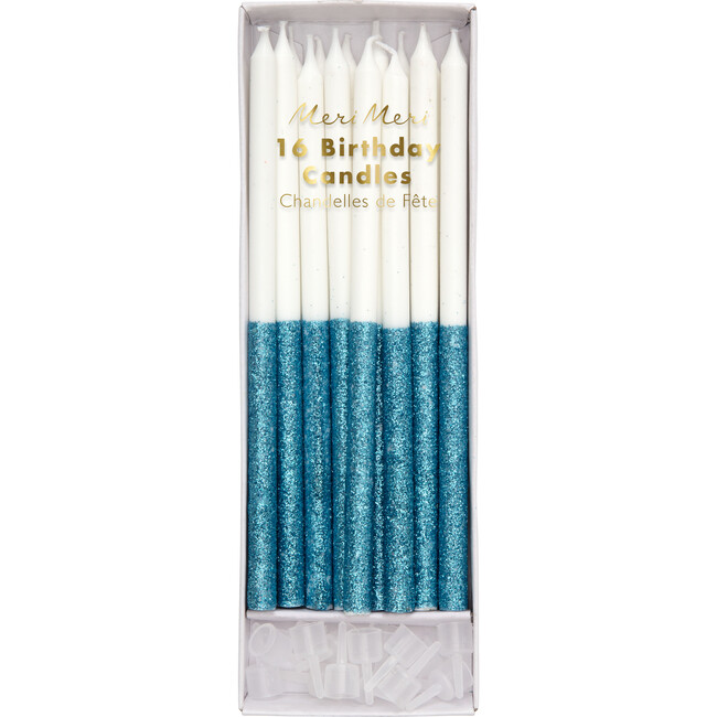 Blue Glitter Dipped Candles