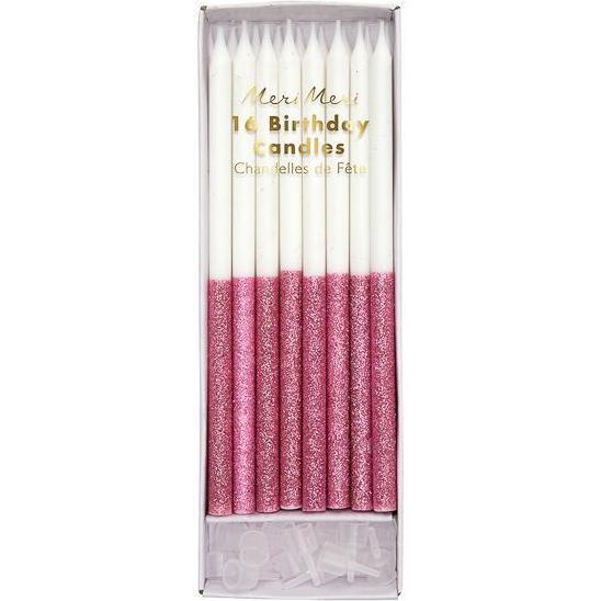 Glitter Dipped Candles, Dark Pink