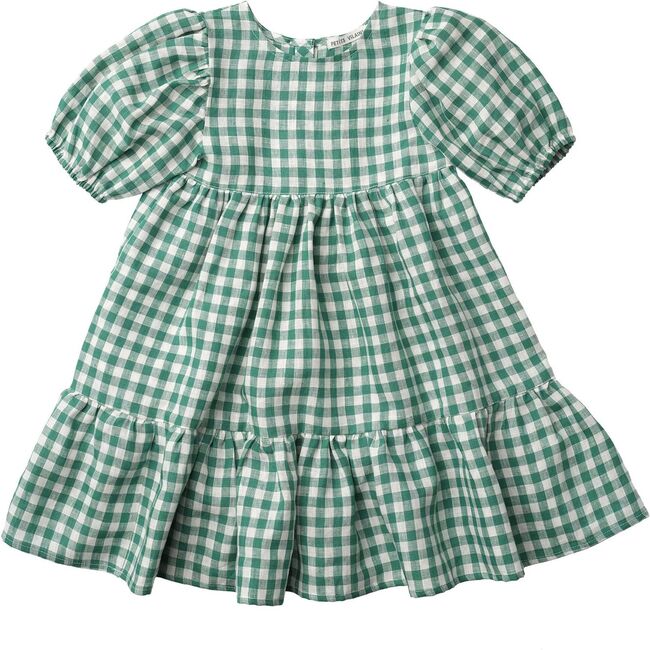Clementine Puff Sleeve Dress, Green Gingham - Dresses - 1