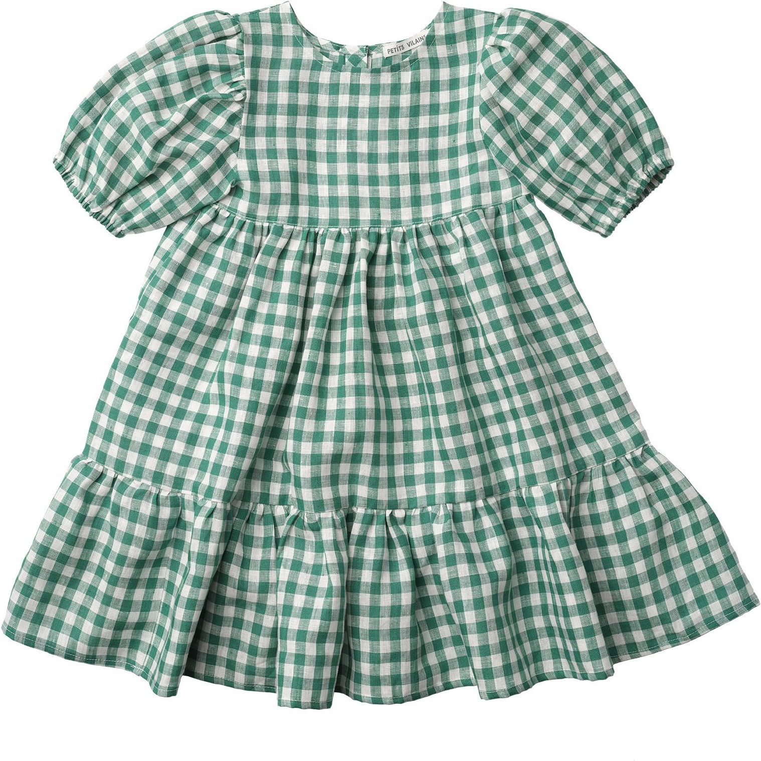 Clementine Puff Sleeve Dress, Green Gingham - Petits Vilains Dresses |  Maisonette