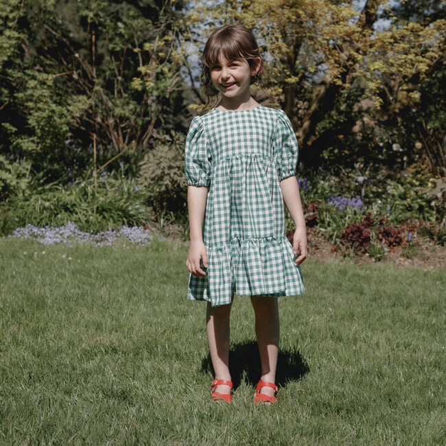 Clementine Puff Sleeve Dress, Green Gingham - Dresses - 2
