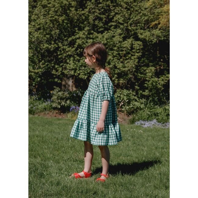 Clementine Puff Sleeve Dress, Green Gingham - Dresses - 3