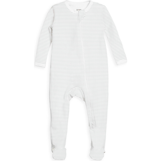 The Zippered Footed Pajama, Grey Stripe - Pajamas - 1