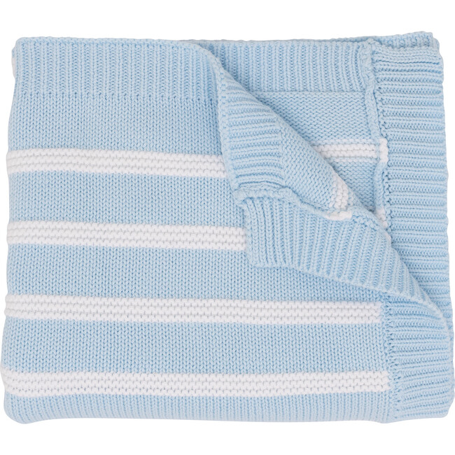 S+N Knit Stripe Blanket, Light Blue - Blankets - 1