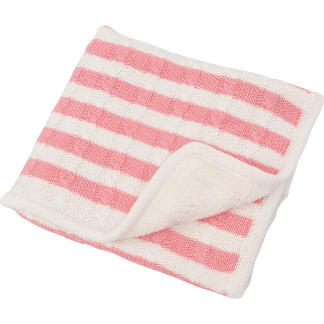 S+N Cable Knit Stripe Sherpa Blanket, Pink - Blankets - 1