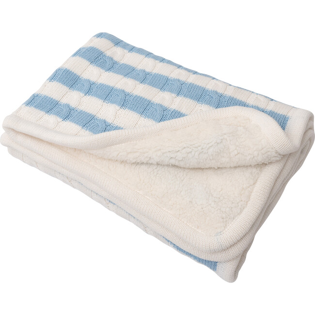 S+N Cable Knit Stripe Sherpa Blanket, Light Blue - Blankets - 2