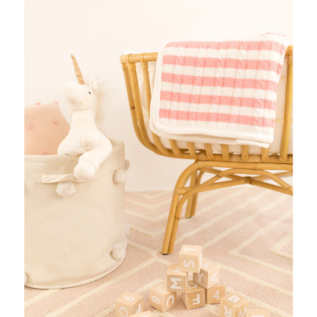 S+N Cable Knit Stripe Sherpa Blanket, Pink - Blankets - 3