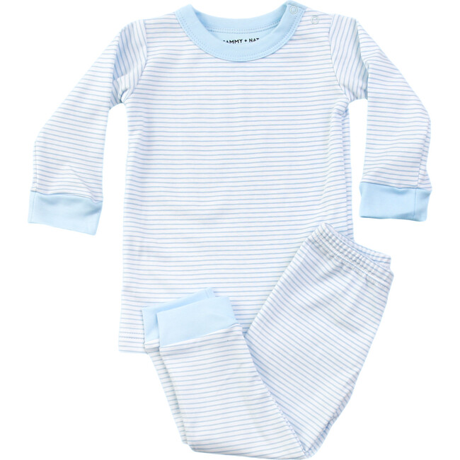 Classic Stripe Pajama Set, Light Blue - Pajamas - 1