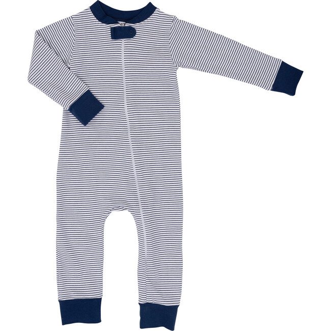 Navy Blue Stripe Zipper Romper
