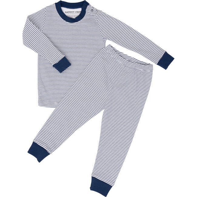 Navy Blue Stripe Two Piece Pajama - Pajamas - 1