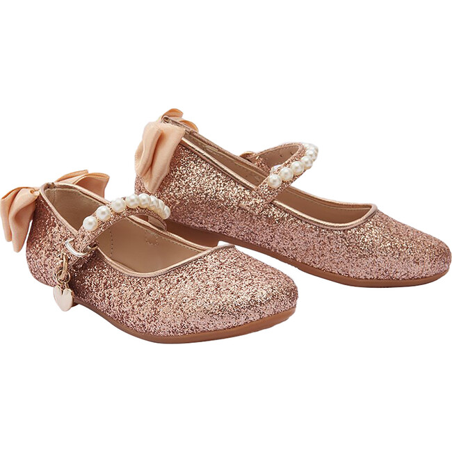 Glitter Bow Flats, Rose Gold - Mary Janes - 1