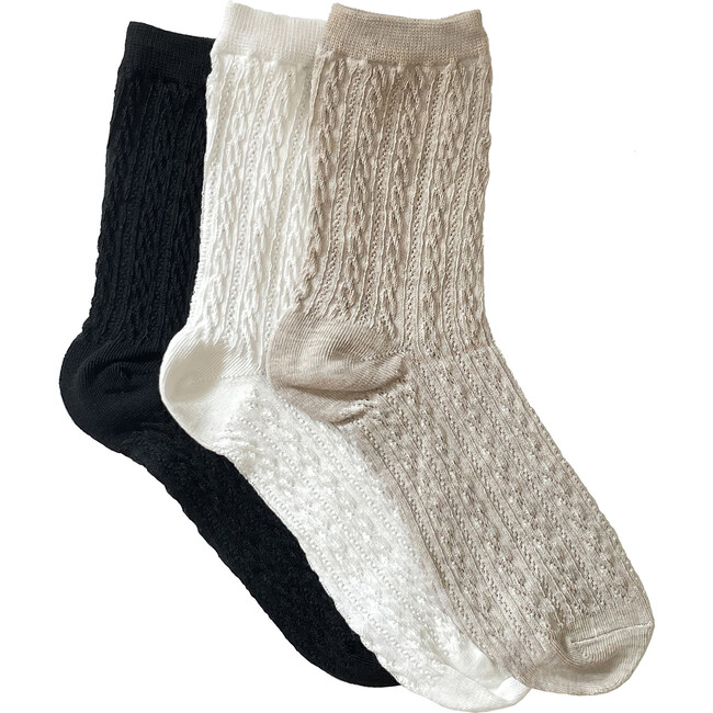 Women's Delicate Knit Crew Socks, Pack of Three - Socks - 1