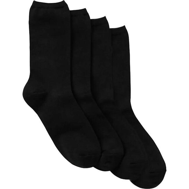 Women's Essential Cotton Crew Socks, Four Pack, Black