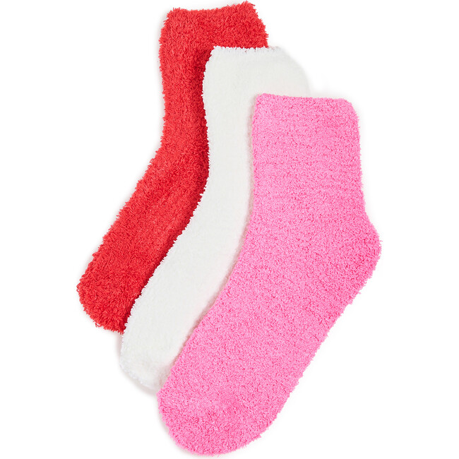 Women's Cozy Ankle Three Pack, Ivory/Red/Pink
