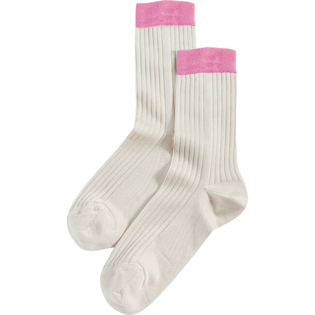 Women's Blocked SIlky Ribs, Hot Pink - Socks - 1