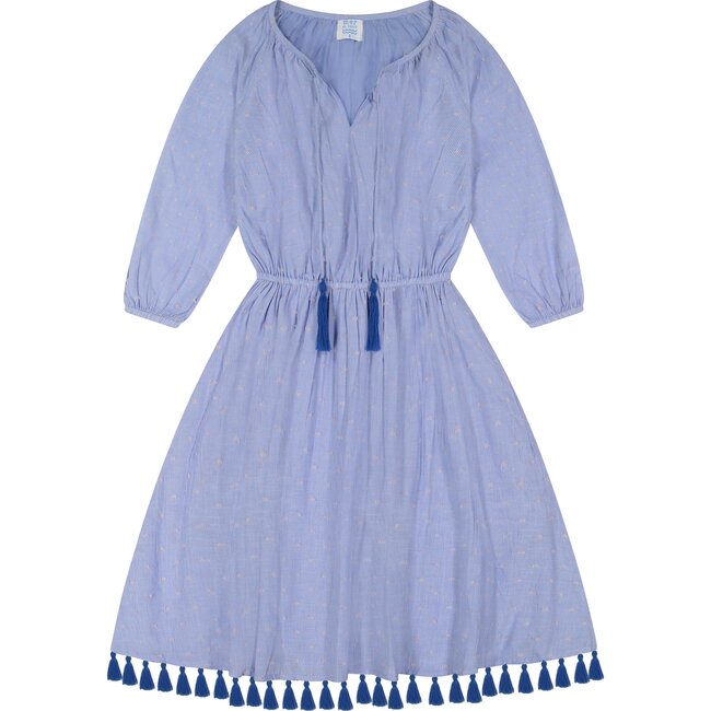 Women's Solange Pop Over Dress, Blue Stripe Swiss Dot