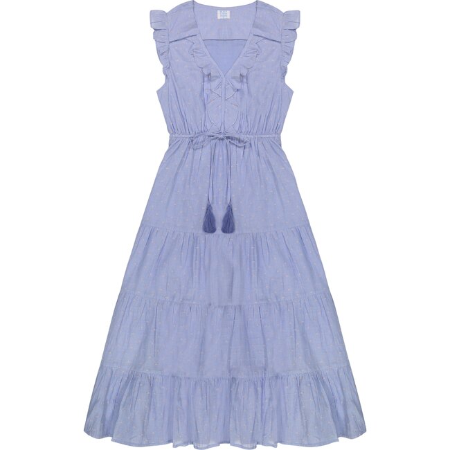 Women's Giselle Maxi Dress, Blue Stripe Swiss Dot