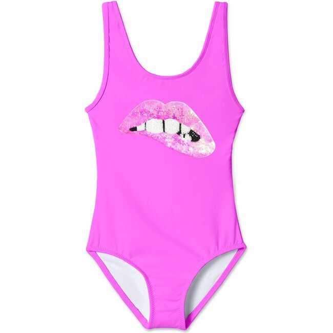 Neon Pink Lip Sequin Tank Swimsuit
