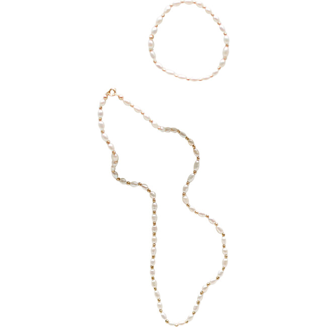 The World Is You Oyster Necklace & Bracelet Kid Set, Pearl
