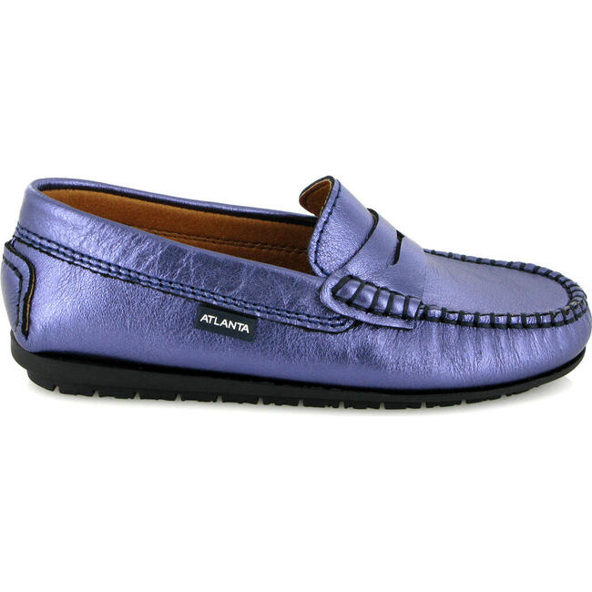 Metallic Leather Penny Moccasins, Violet