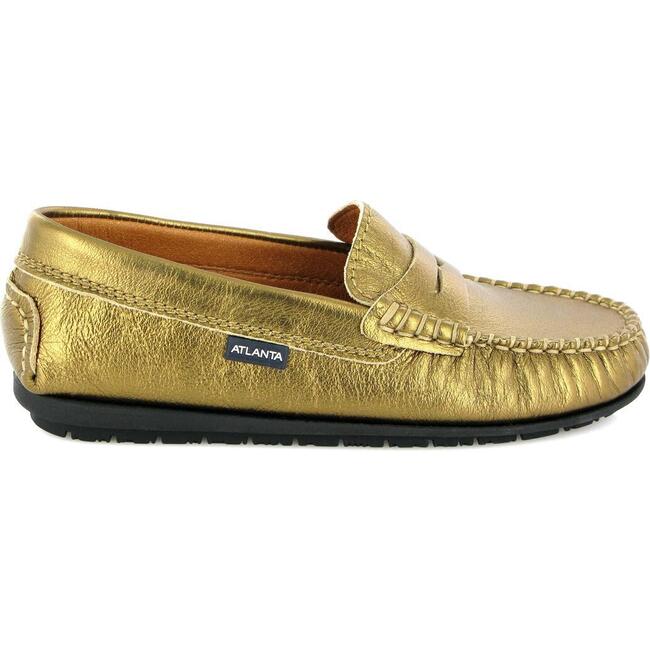 Metallic Leather Penny Moccasins, Gold