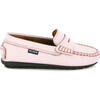 Grainy Leather Penny Moccasins, Pink - Slip Ons - 1 - thumbnail