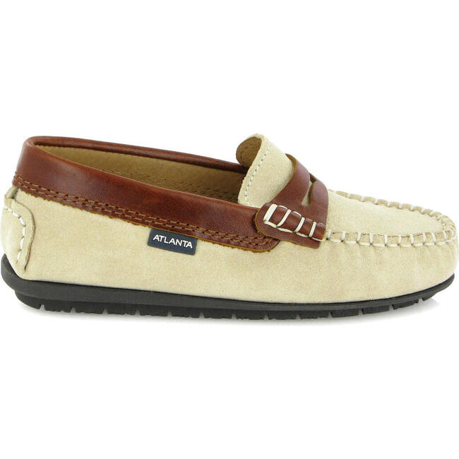 Suede & Pull Up Leather Penny Moccasins , Natural & Camel