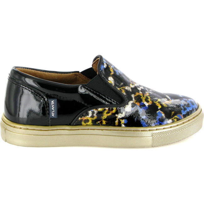 Slip On Patent Leather Sneakers, Black Blue & Yellow - Sneakers - 1