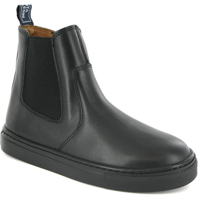 Smooth Leather Chelsea Sneaker Boots, Black