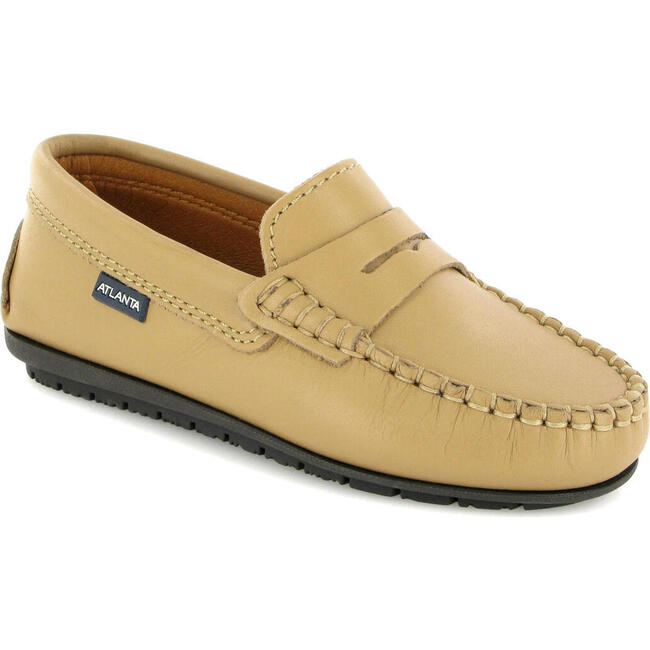 Smooth Leather Penny Moccasins, Beige