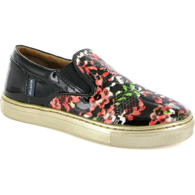 Patent Leather Slip On Sneakers, Black Red & Green