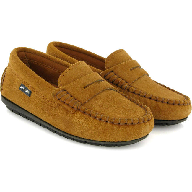 Suede Leather Penny Moccasins, Cuoio - Slip Ons - 3