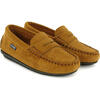 Suede Leather Penny Moccasins, Cuoio - Slip Ons - 3 - thumbnail