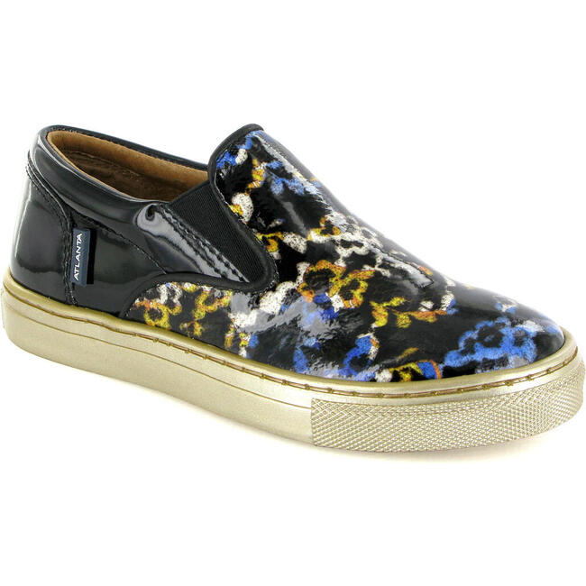 Slip On Patent Leather Sneakers, Black Blue & Yellow - Sneakers - 2