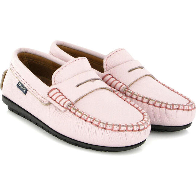 Grainy Leather Penny Moccasins, Pink - Slip Ons - 3