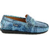 Snake Effect Leather Penny Moccasins, Blue - Slip Ons - 1 - thumbnail