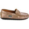 Metallic Leather Penny Moccasins, Bronze - Slip Ons - 1 - thumbnail