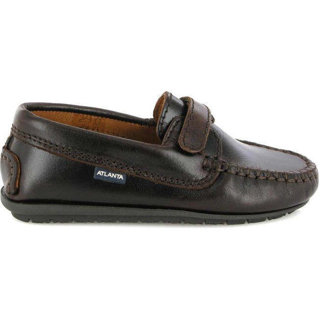 Strap In Pull Up Leather Moccasins, Dark Brown