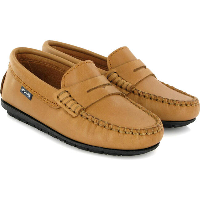 Smooth Leather Penny Moccasins, Camel - Slip Ons - 3